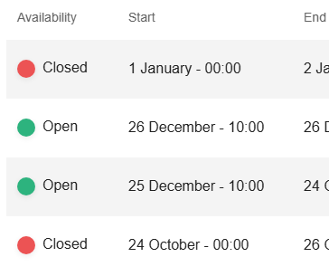 Setting opening hours